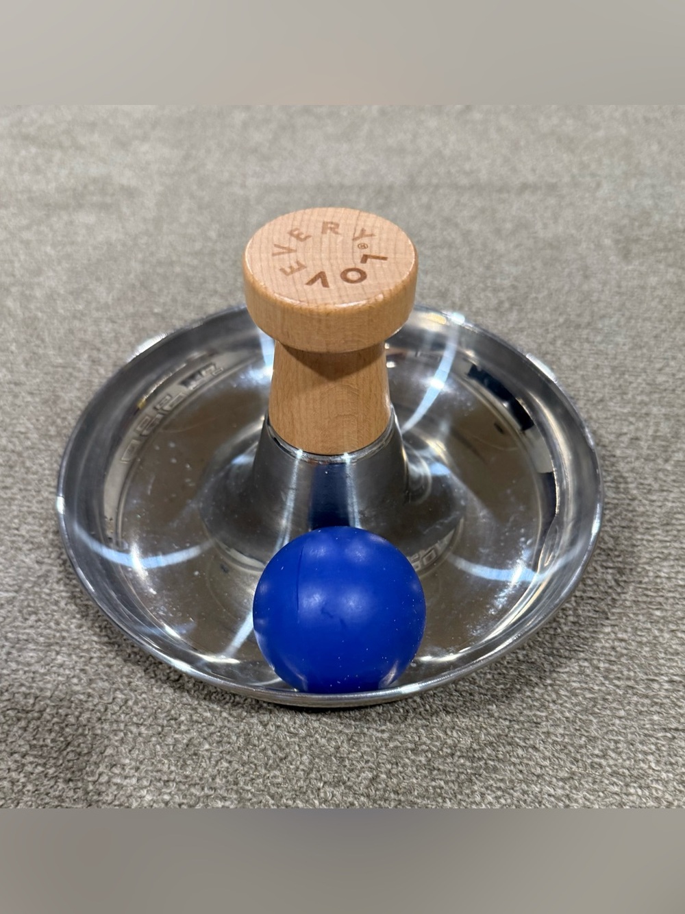 Wood Handle Spinning Top Toy with Blue Ball - Classic Skill Spinner Lovevery
